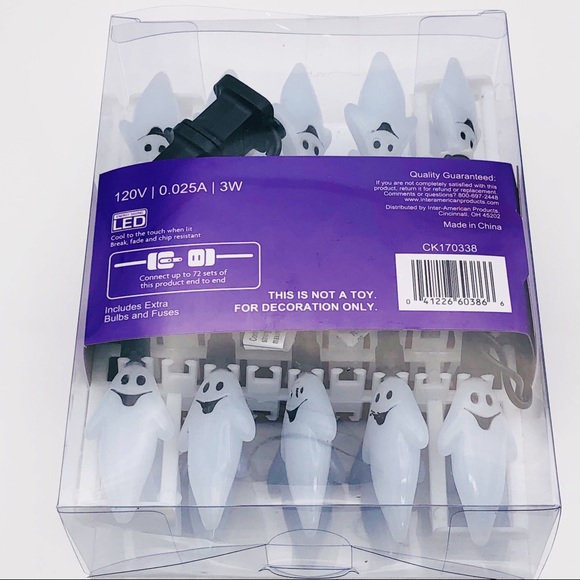 Ghost 20 Count String Lights LED Halloween 8 Foot Black Wire New in Box … - Picture 8 of 12